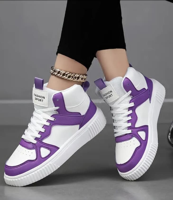 Baskets Montantes Blanc & Violet – Style Sport Femme