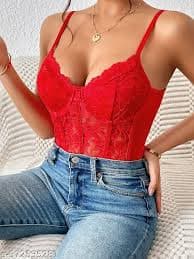 Body en dentelle rouge transparence glamour